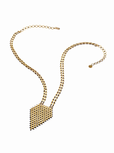 Mesh Pendant Necklace Long gold-plated Mesh Necklace combining art techniques inspired by an antique Omani belt. 