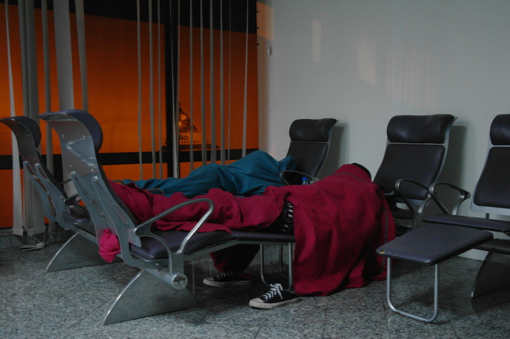 There are chairs to lounge on and stretch your legs for long transits, which was the highlight of the airport for us