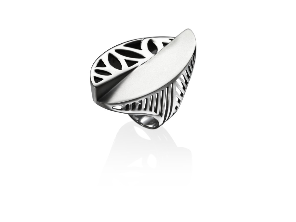 Sterling silver ring, hand-pierced in geometric motifs